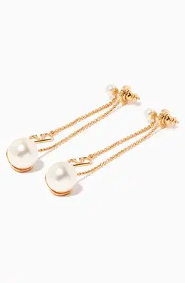 Valentino Valentino Garavani VLOGO Pearl Drop Earrings Gold - view 2