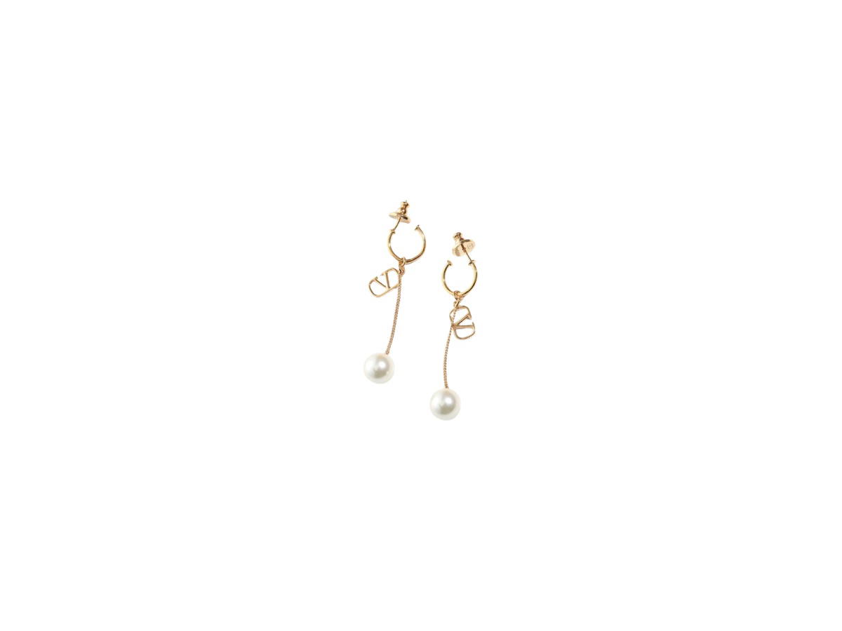 Valentino Valentino VLogo Hoop Earrings Pearl Gold