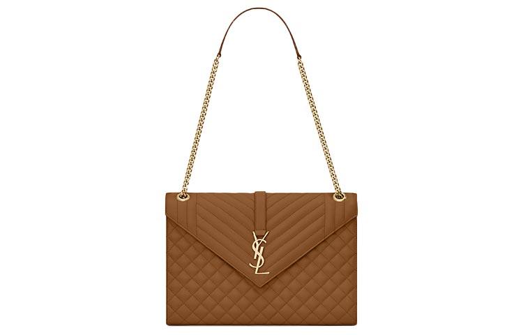 Saint Laurent Saint Laurent ENVELOPE Grained Embossed Leather Envelope Bag Shoulder Bag Crossbody Bag Women's Deep Natural Brown