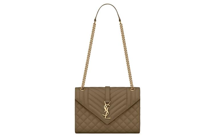 Saint Laurent Saint Laurent Cow Leather Chain Bag Crossbody Bag Envelope Bag Shoulder Bag Medium Size Women's Green Khaki