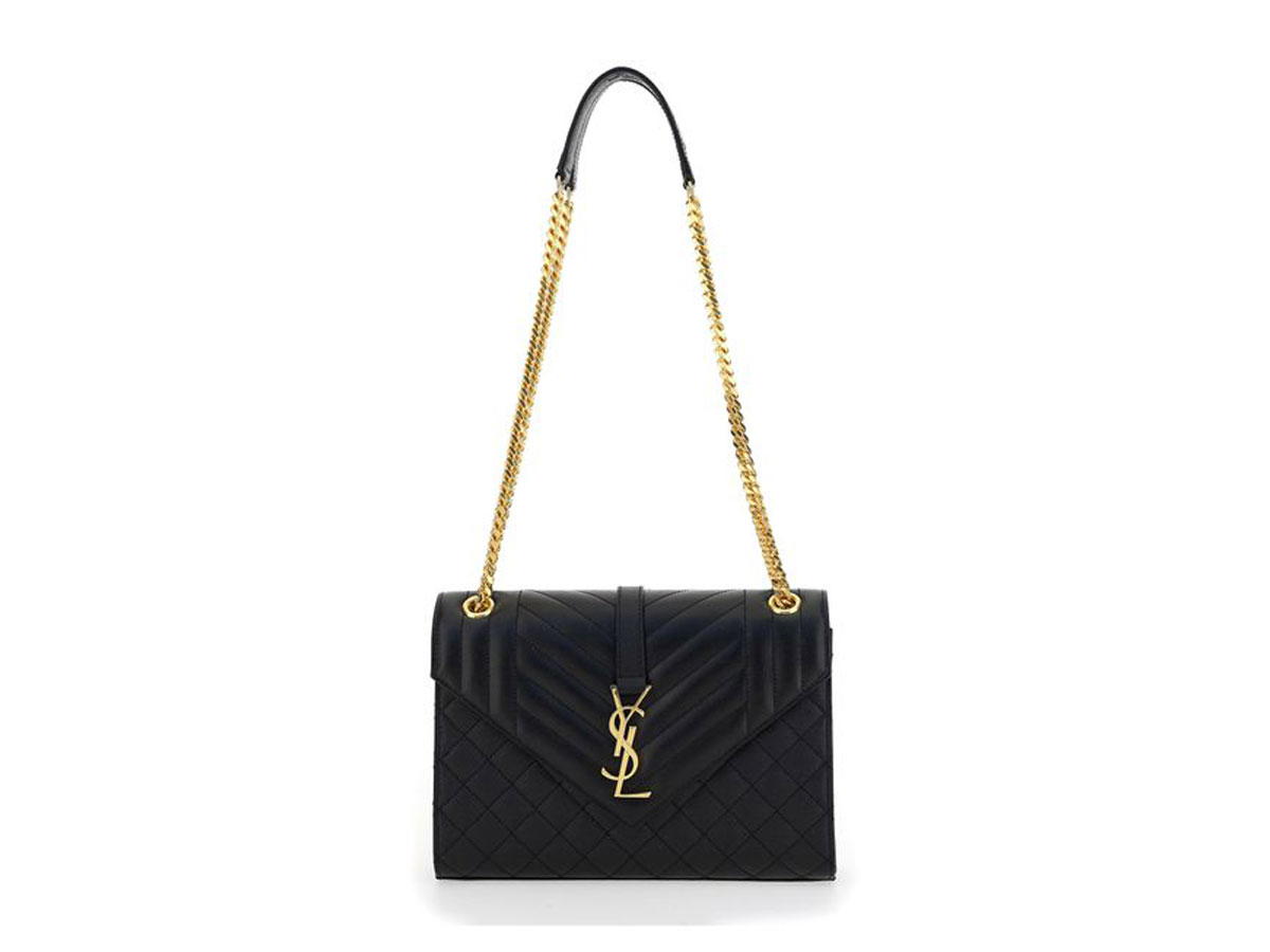 Saint Laurent Saint Laurent Envelope Quilted Leather Shoulder Bagblack Calf 100