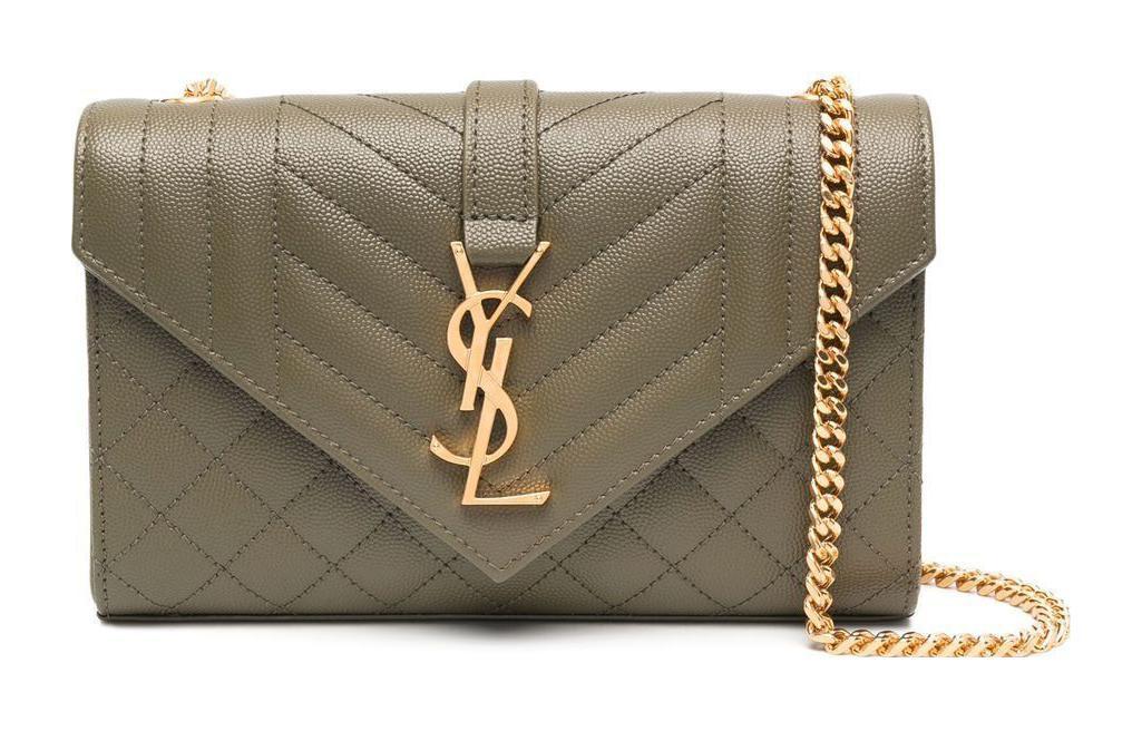 Saint Laurent Saint Laurent ENVELOPE Cow Leather Handbag Shoulder Bag Crossbody Bag Small Size Women's Green