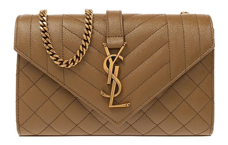 Saint Laurent Saint Laurent ENVELOPE Calfskin Envelope Bag Shoulder Bag Crossbody Bag Small Size Women's Brown