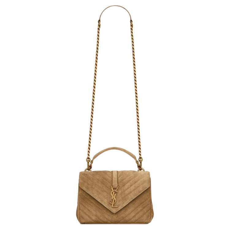 Saint Laurent Saint Laurent College Suede Crossbody One Shoulder Handbag Medium Size Women's Gold