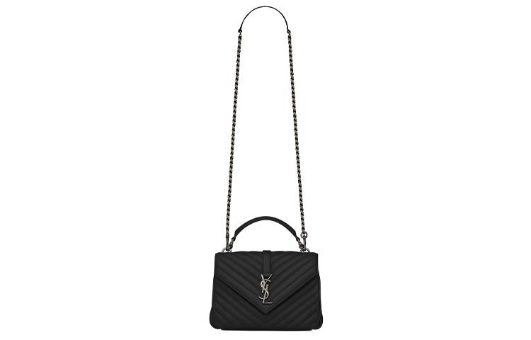 Saint Laurent SAINT LAURENT College Lambskin Bonded Leather Portable Crossbody Bag Shoulder Bag Medium Size Women's Black