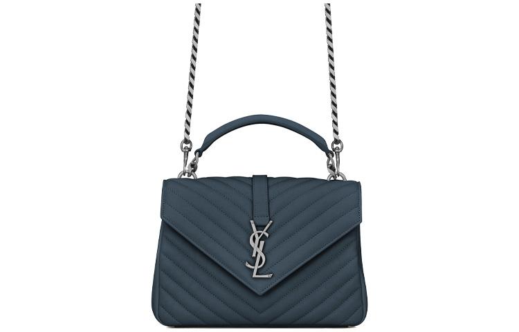 Saint Laurent Saint Laurent College Lambskin Portable Crossbody Bag Shoulder Bag Medium Size Women's Blue Gray