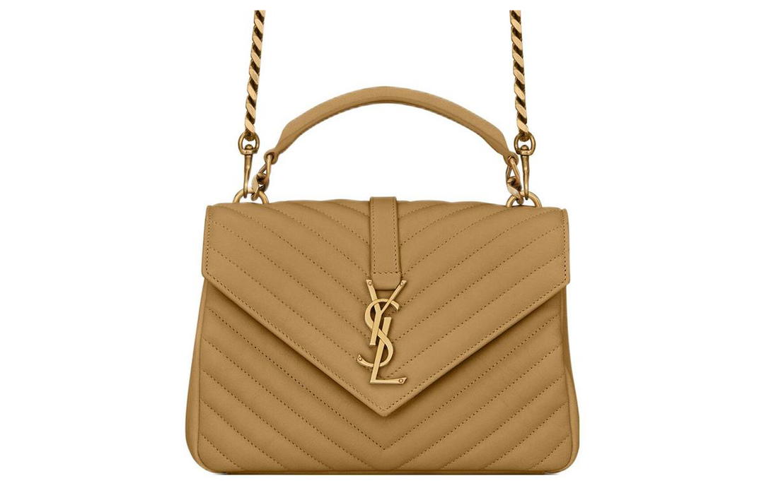 Saint Laurent Saint Laurent College Lambskin Portable Crossbody Bag Shoulder Bag Medium Size Women's Golden Olive