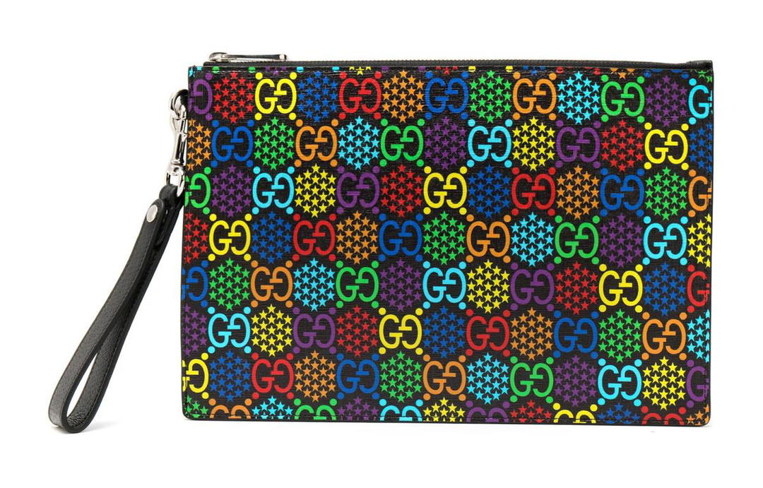 Gucci Gucci Canvas With Leather Portable Clutch Men's Black/Multicolor