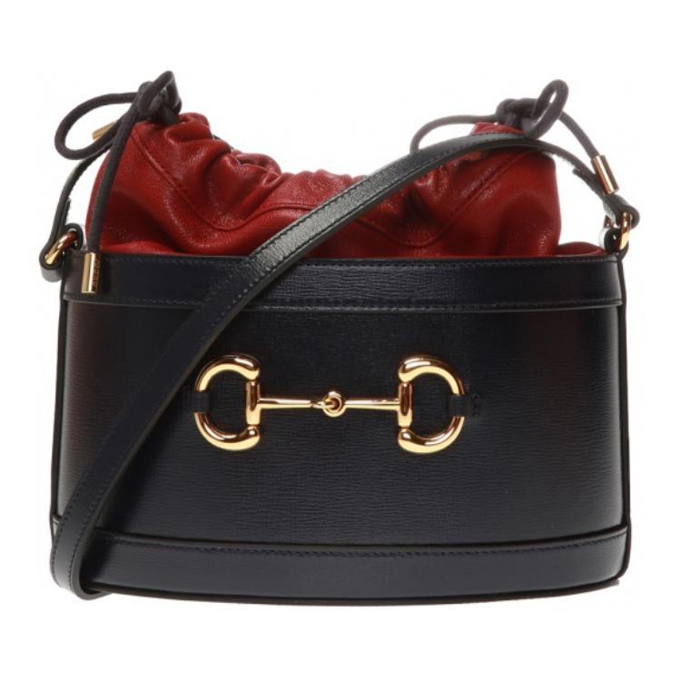 Gucci Gucci Leather Bucket Bag, Shoulder Bag, Crossbody Bag Women's Dark Blue/Red