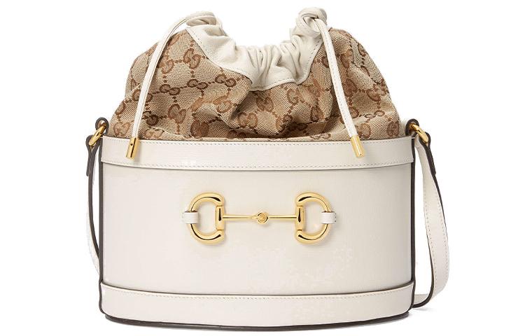 Gucci Gucci Horsebit 1955 Canvas With Leather Bucket Bag Portable Crossbody Bag Shoulder Bag Women's White