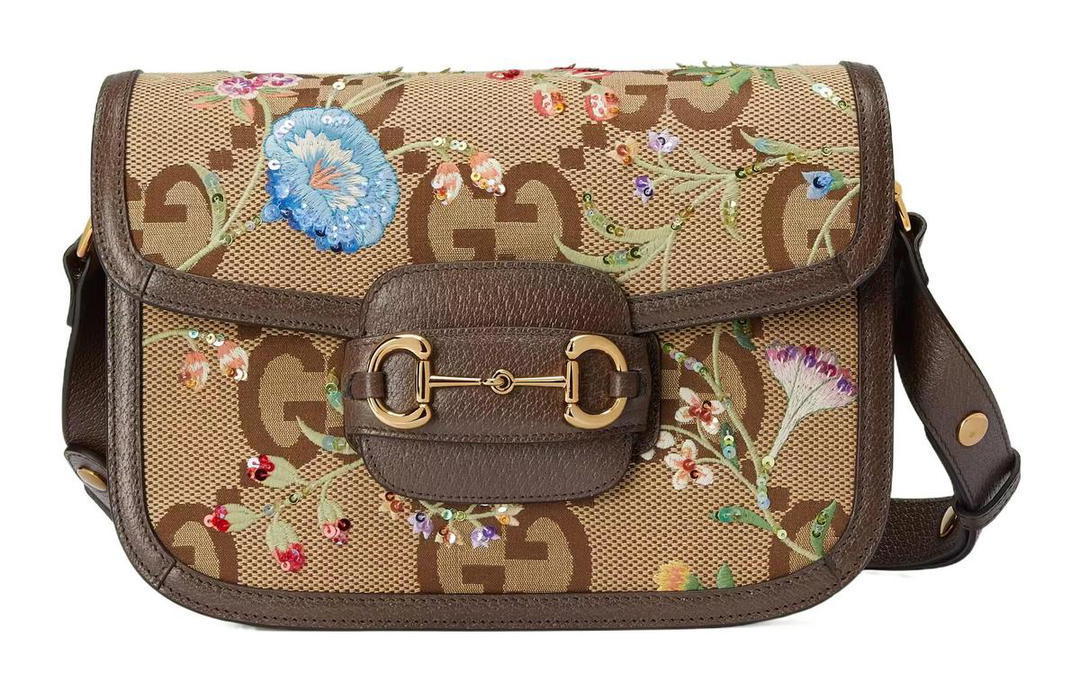 Gucci Gucci Horsebit 1955 Canvas With Leather Trim Canvas Bag Saddle Bag Handbag Shoulder Bag Crossbody Bag Women's Ebony