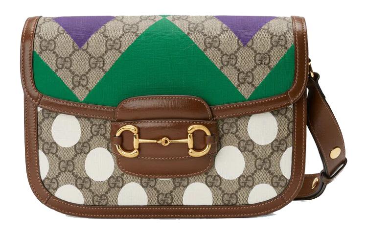 Gucci Gucci Horsebit 1955 Canvas With Leather Saddle Bag, Shoulder Bag, Crossbody Bag Small Size Unisex Ebony/Brown
