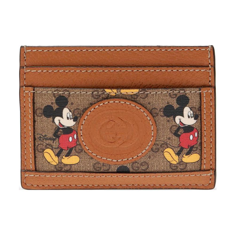 Gucci Gucci Disney Collaboration Canvas With Leather Card Clip Card Holder Women's Ebony/Brown