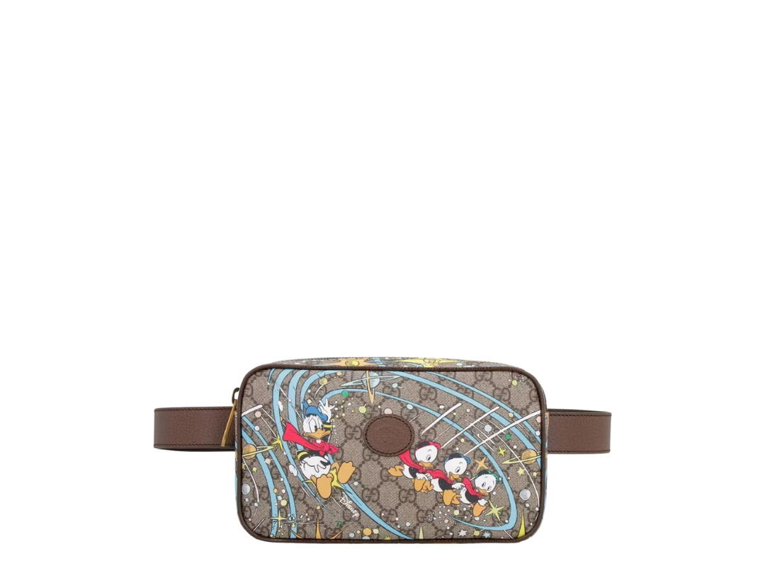 Gucci Gucci x Disney Donald Duck GG Supreme Belt Bag In Beige-Ebony Coated Canvas With Gold-Tone Hardware