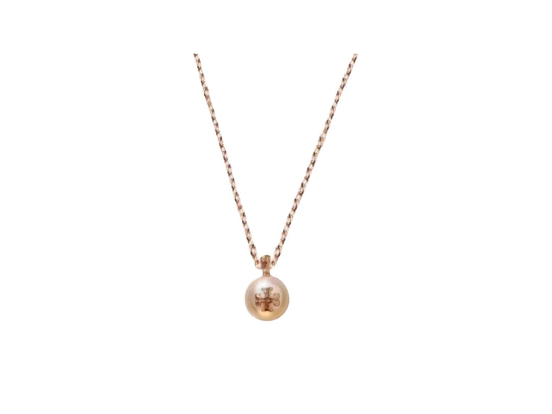 Tory Burch Tory Burch T Logo Charm Pearl Pendant Necklace Gold Silver