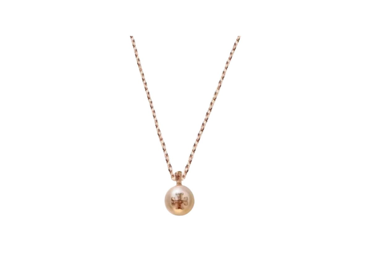 Tory Burch Tory Burch T Logo Charm Pearl Pendant Necklace Gold Silver