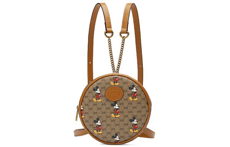 Gucci Gucci Disney Collaboration Canvas With Leather Round Bag Backpack Women's Ebony/Brown