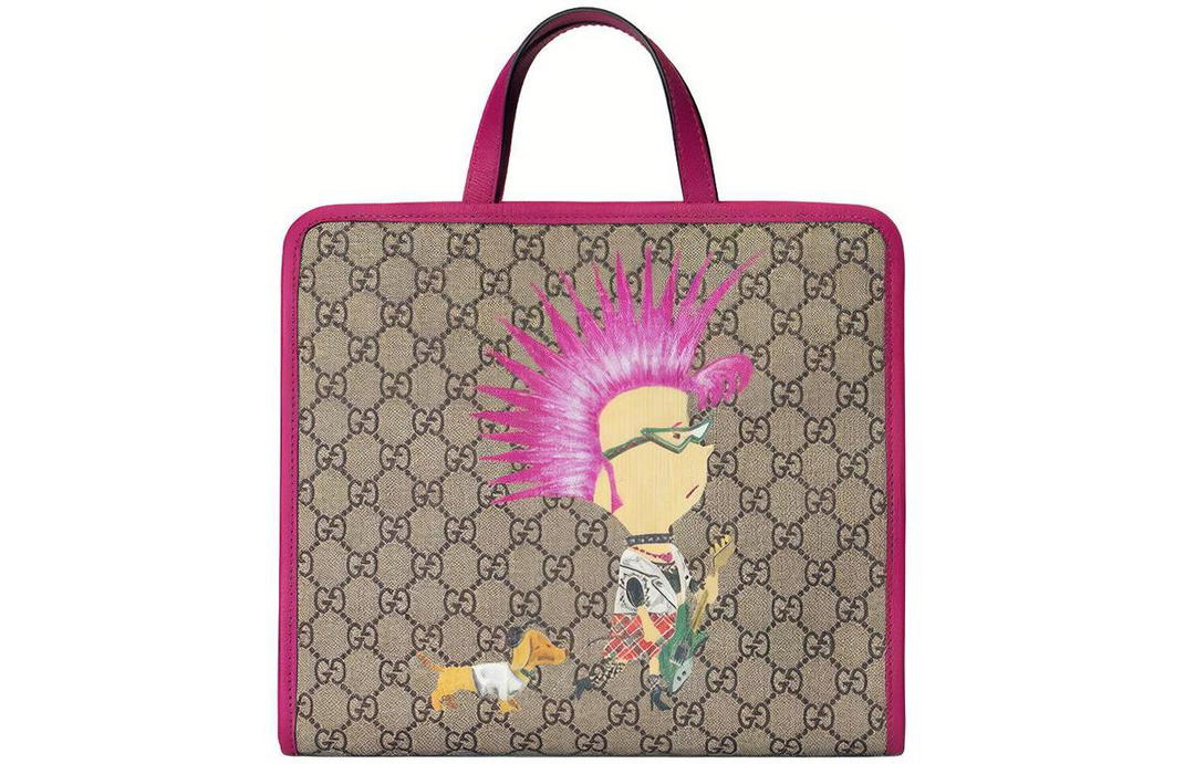 Gucci Gucci Canvas With Leather Totes Handbags Kids' Ebony/Fuchsia
