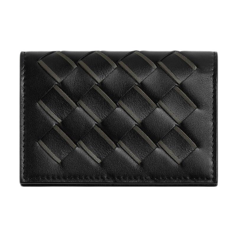 Bottega Veneta Bottega Veneta Intrecciato Calfskin Card Holder Women's Black With Light Graphite