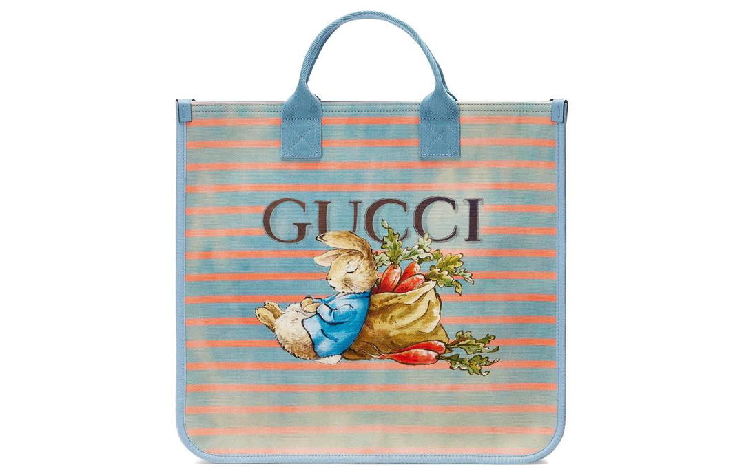 Gucci Gucci Peter Rabbit™ Collaboration Canvas Tote Bag Shopping Bag Handbag Kids' Orange & Light Blue