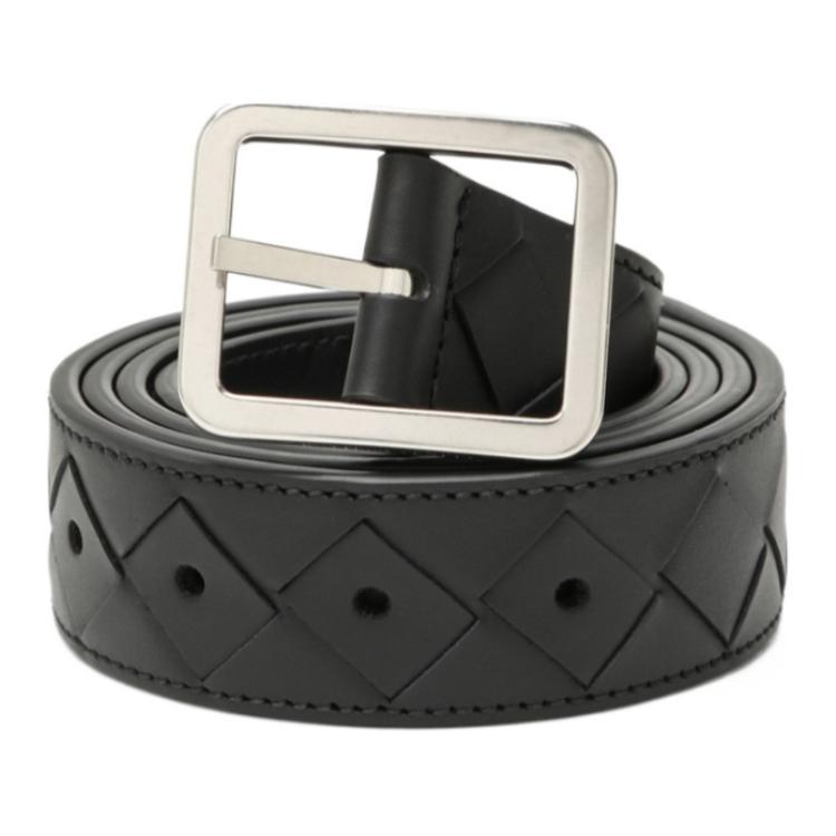 Bottega Veneta Bottega Veneta Woven Design Leather Belts Men's Black