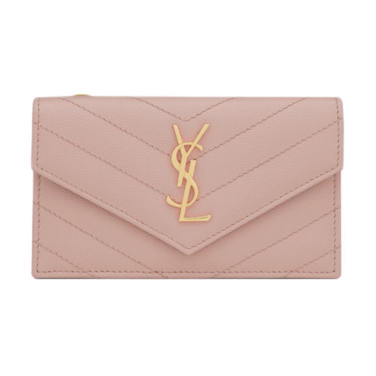 Saint Laurent Saint Laurent Monogramme Cow Leather Coin Purse Card Clip Card Holder Women's Light Pink