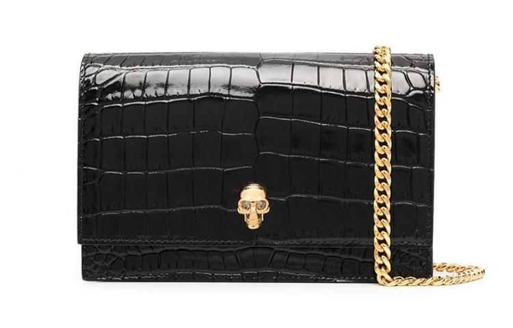 Alexander McQueen Alexander McQueen Crocodile Pattern Leather Chain Bag Shoulder Bag Women's Black