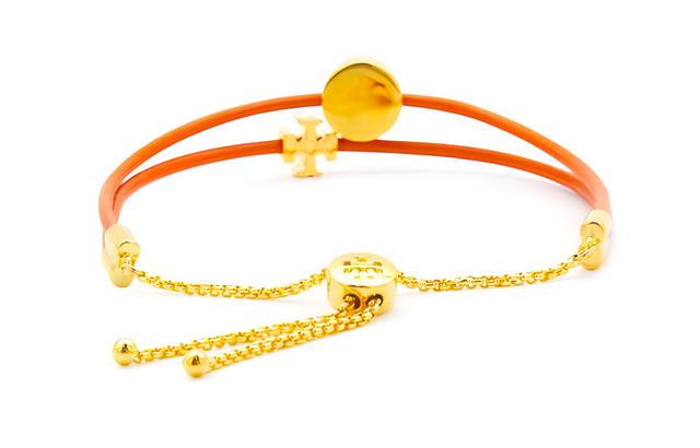 Tory Burch Tory Burch Double T Logo Leather Bracelet - Orange - view 2