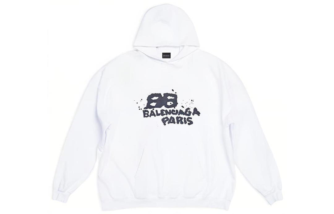 Balenciaga Balenciaga Hand Drawn Bb Icon Large Fit Hoodie White/Black
