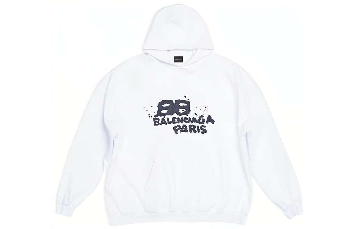 Balenciaga Balenciaga Hand Drawn Bb Icon Large Fit Hoodie White/Black