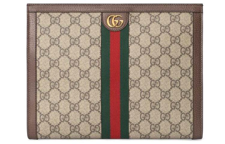 Gucci Gucci Ophidia Canvas With Leather Clutch Women's Ebony/Brown