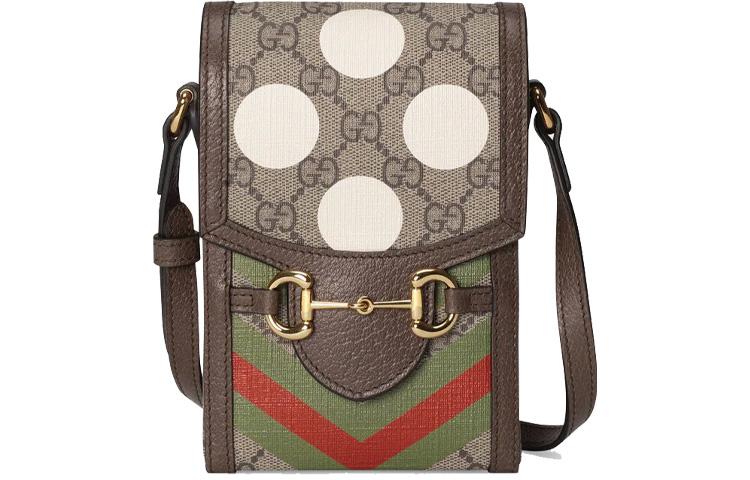 Gucci Gucci Horsebit 1955 Canvas With Leather Cell Phone Pouch Shoulder Bag Crossbody Bag Mini Unisex Ebony/Brown