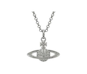 Buy Vivienne Westwood Mini Bas Relief Pendant Necklace 48CM In Silver Tone Plating With Crystal Encrusted Orb at Sasom – Authentic and Ready to Ship
