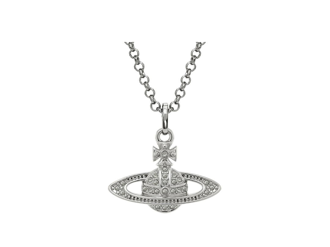 Vivienne Westwood Vivienne Westwood Mini Bas Relief Pendant Necklace 48CM In Silver Tone Plating With Crystal Encrusted Orb
