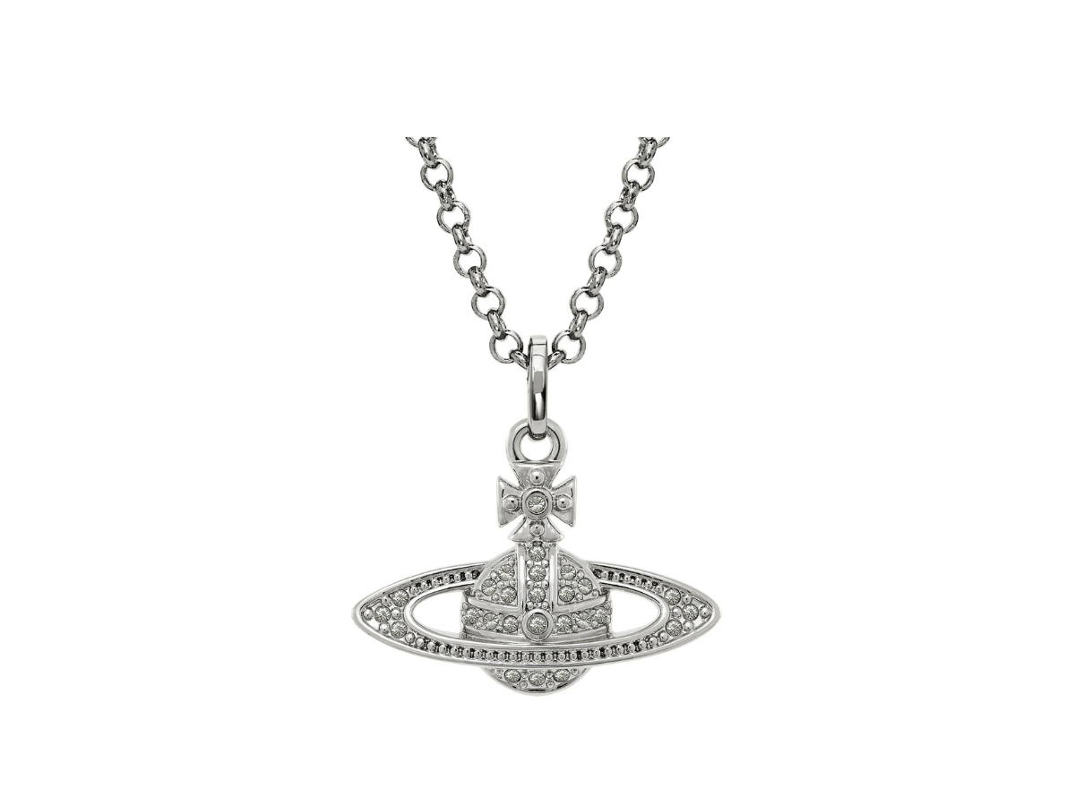 Vivienne Westwood Vivienne Westwood Mini Bas Relief Pendant Necklace 48CM In Silver Tone Plating With Crystal Encrusted Orb