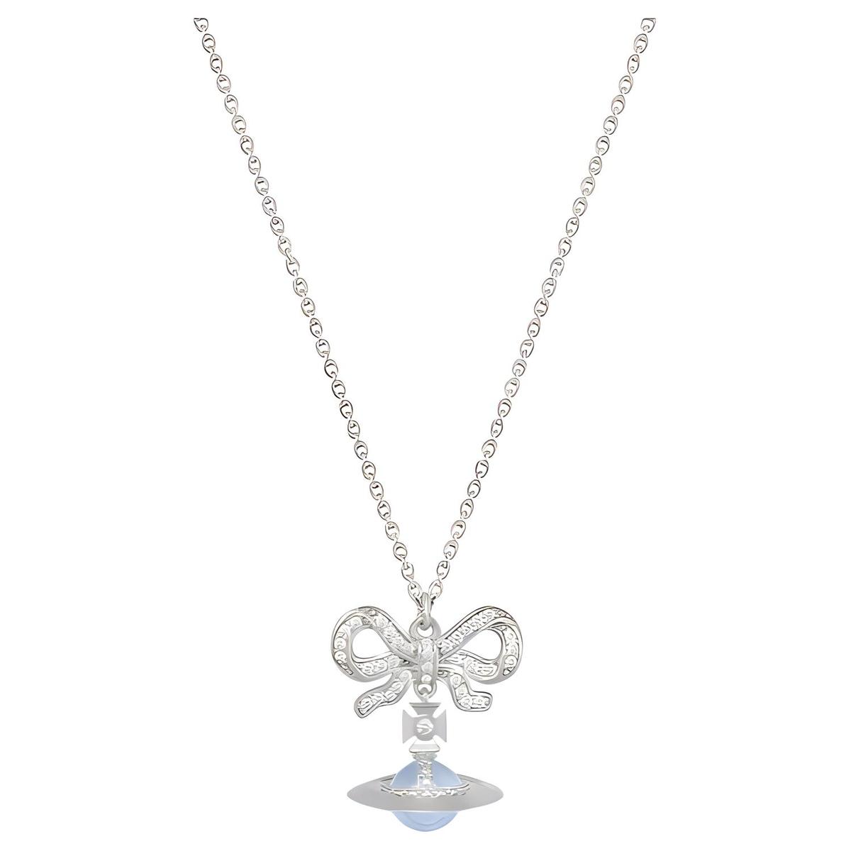 Vivienne Westwood Vivienne Westwood Platinum Bowknot Blue Globe Saturn Pendant Necklace Women's Silver/Blue