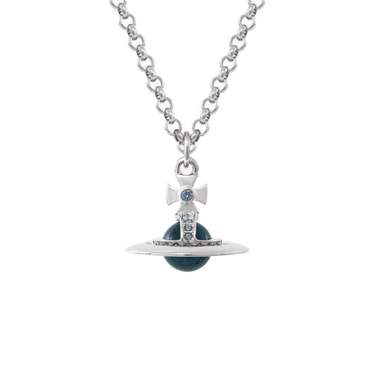 Vivienne Westwood Vivienne Westwood Brass Metal Crystal Necklaces Men's Silver/Denim Blue