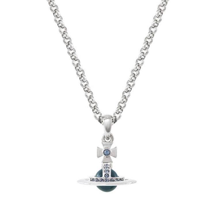 Vivienne Westwood Vivienne Westwood Brass Denim Blue Saturn Globe Pendant Necklace Men's Silver/Denim Blue