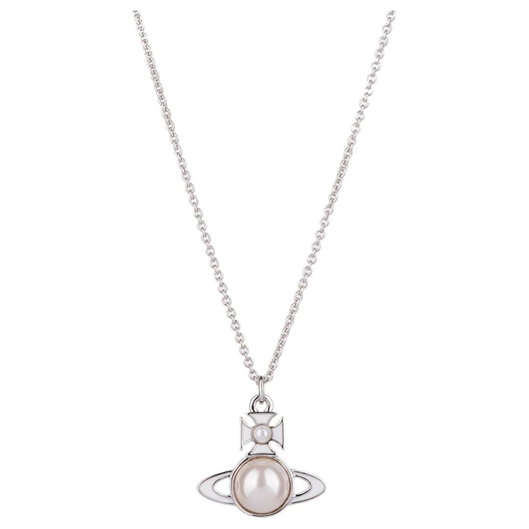 Vivienne Westwood Vivienne Westwood Brass Decorative Pearl Saturn Ceramic Enamel Pendant Necklace Women's Silver