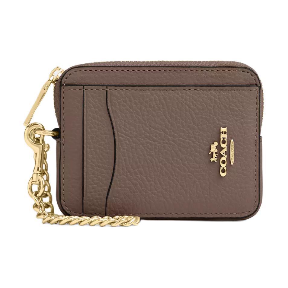 Coach Coach Card Case Refined Pebbled Leather Card Holder Mini Women's Dark Stone