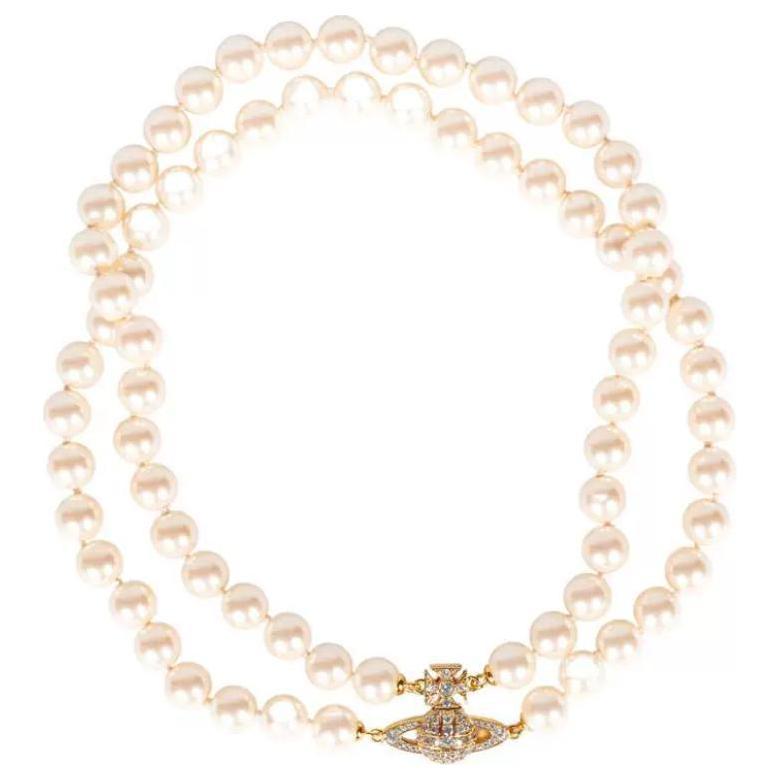 Vivienne Westwood Vivienne Westwood Glass Pearl Brass Cubic Zircon Necklaces Women's Gold