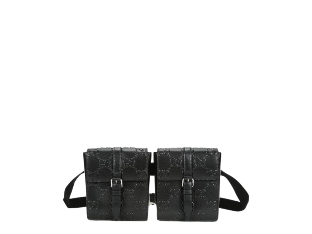 Gucci Gucci GG Embossed Perforated Double Belt Bag Black