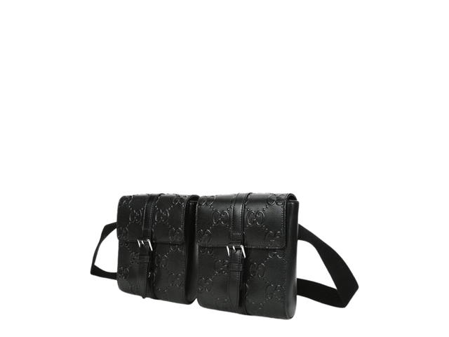 Gucci Gucci GG Embossed Perforated Double Belt Bag Black - view 2