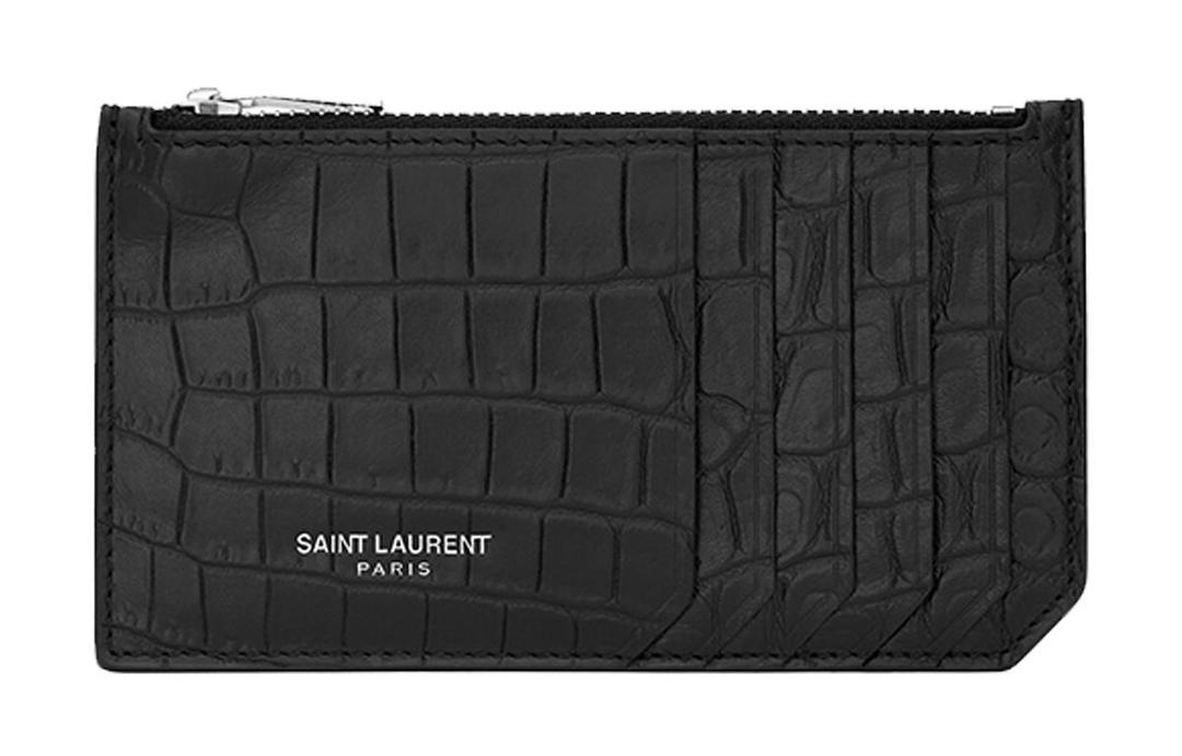 Saint Laurent Saint Laurent Crocodile Pattern Embossed Leather Card Clip Card Holder Women's Black