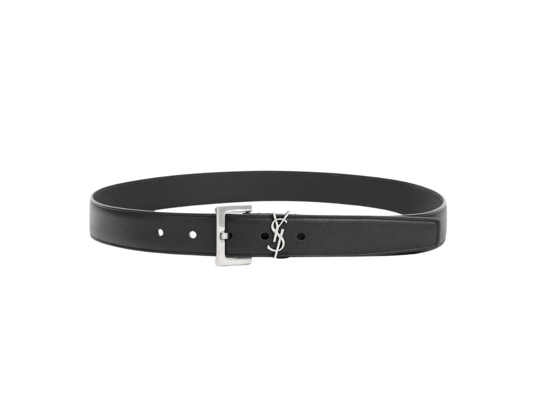 Saint Laurent Saint Laurent Leather Cassandre Belt In Shiny Box Saint Laurent Leather With Silver-Toned Metal Hardware Nero
