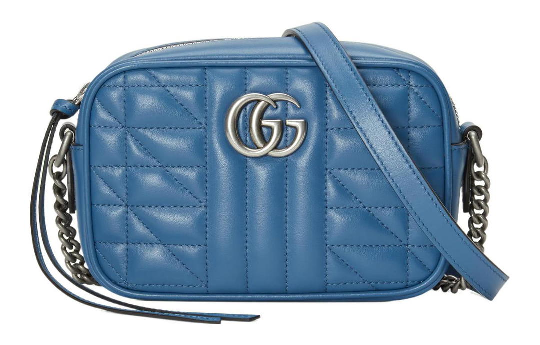 Gucci Gucci GG Marmont Leather Camera Bag Shoulder Bag Crossbody Bag Mini Women's Blue