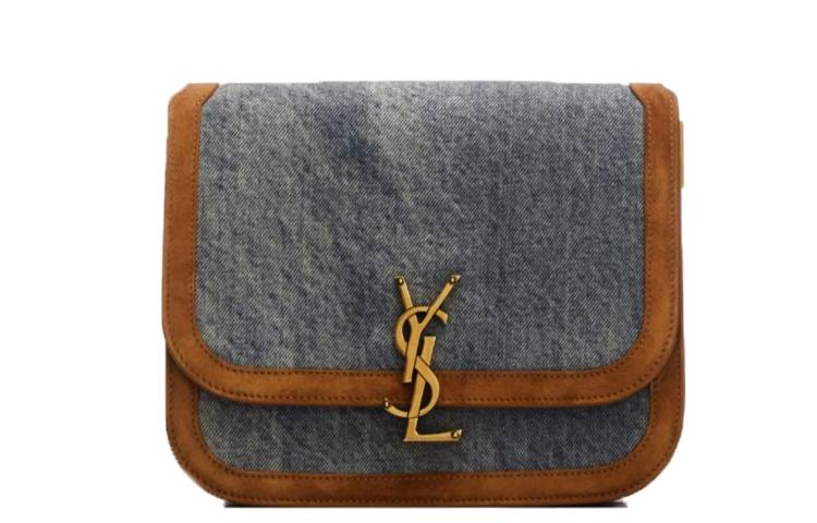 Saint Laurent Saint Laurent Denim Patchwork Suede Tofu Bag, Crossbody Bag, Shoulder Bag Women's