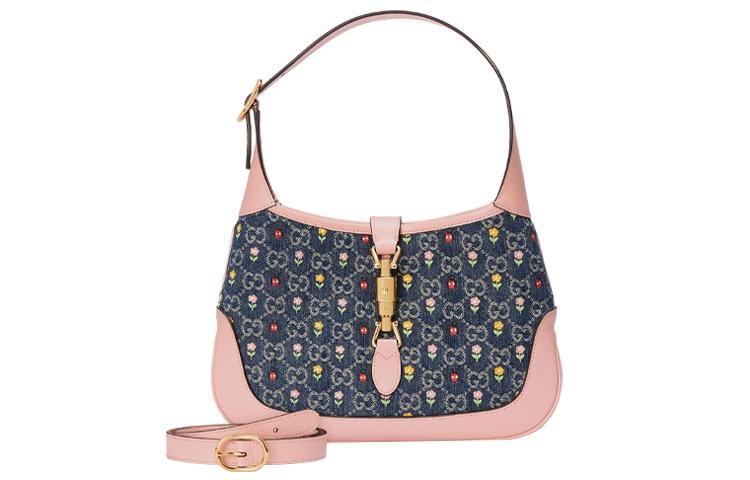 Gucci Gucci Jackie 1961 Canvas With Leather Trim Crescent Shoulder Bag Shoulder Bag Small Size Women's Pink Blue Multicolor