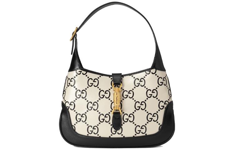 Gucci Gucci Jackie 1961 Canvas With Leather Trim Crescent Shoulder Bag Shoulder Bag Small Size Women's White Black Multicolor