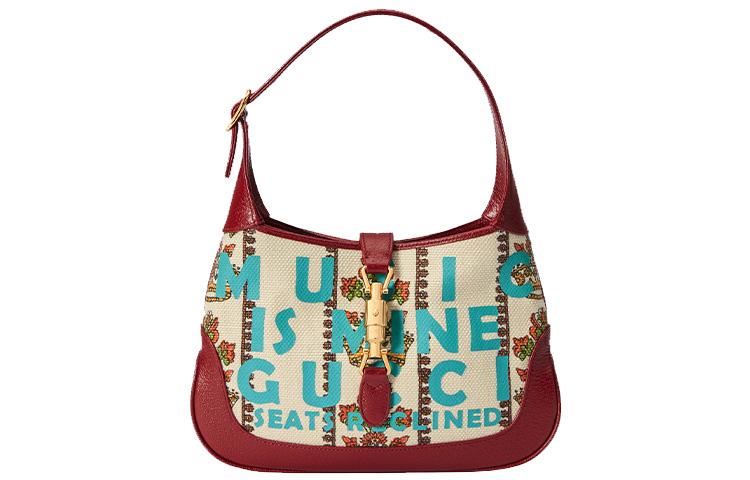 Gucci Gucci Jackie 1961 Canvas With Leather Trim Crescent Shoulder Bag Shoulder Bag Small Size Women's Ecru & Red